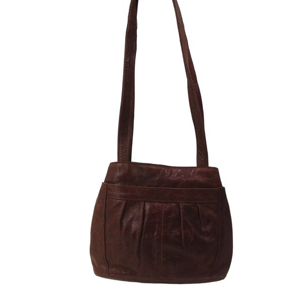 Vintage 90s Mexican Leather Handbag Heavy Duty Hobo Shoulder 9x11 Brown Patina - Picture 3 of 11